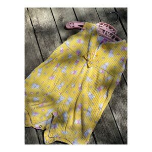 Vintage Rib Knit Romper Yellow White Bunnies Sz M